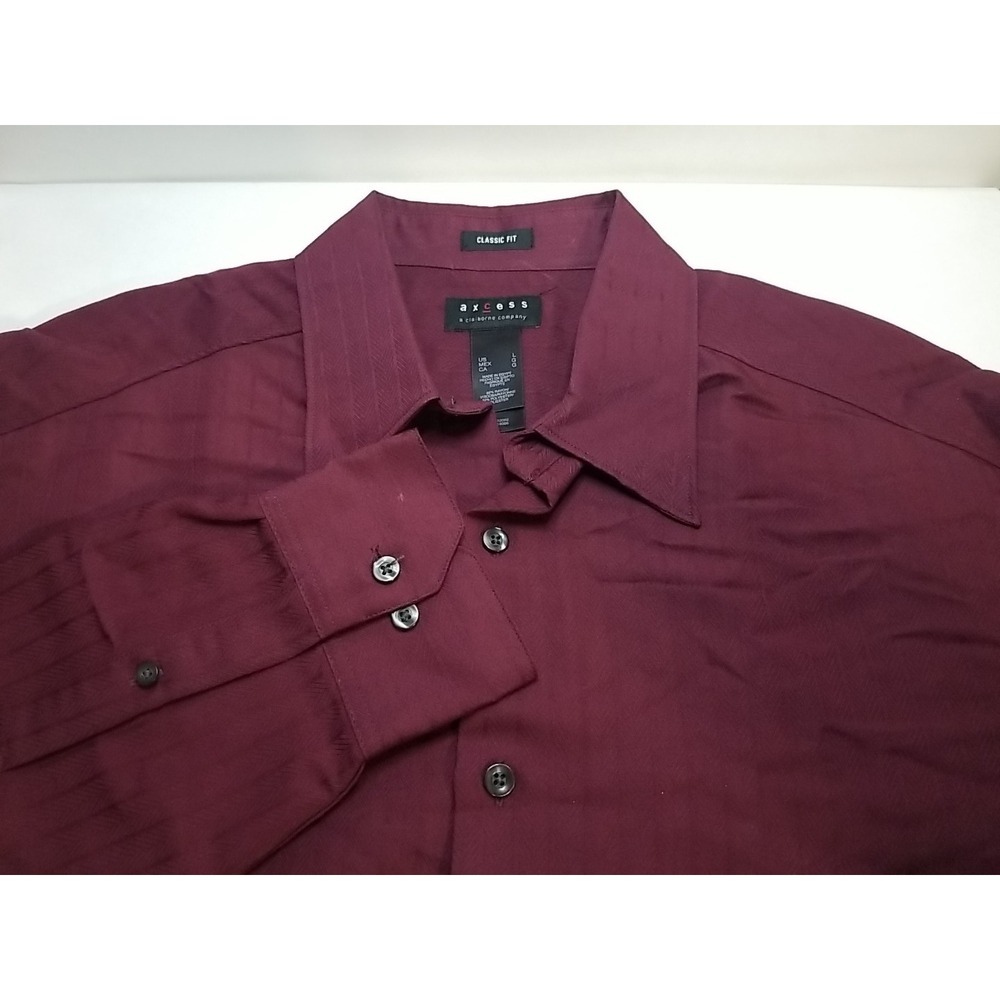 Axcess Mens L Red Button Up Shirt‎ Claiborne Classic Fit Long Sleeve Herringbone